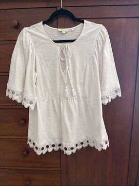 White Lace-Trim Peasant Top - Unbranded